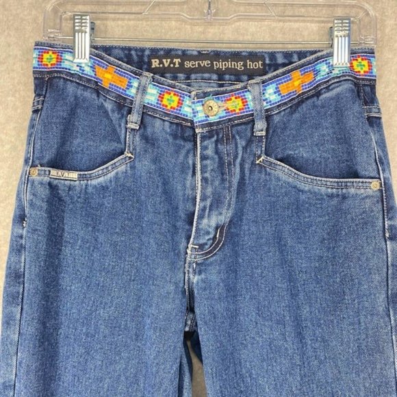 Vintage 1990’s RVT Serve Piping Hot Jeans High Rise Embroidered Dragonfly 7/8 - Picture 8 of 12